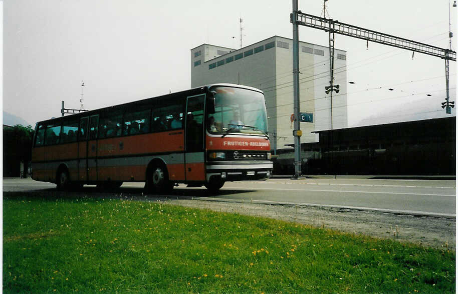 AFA Adelboden - Nr. 11/BE 345'172 - Setra (Jg. 1988) am 24. Juli 1990 beim Bahnhof Frutigen