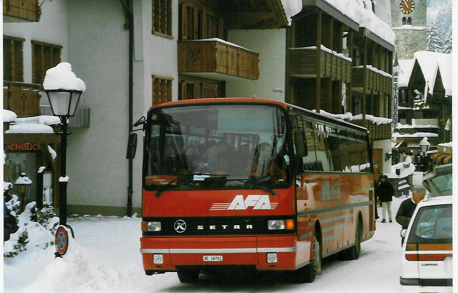 AFA Adelboden - Nr. 11/BE 26'701 - Setra (Jg. 1988) am 13. Februar 1999 beim Autobahnhof Adelboden