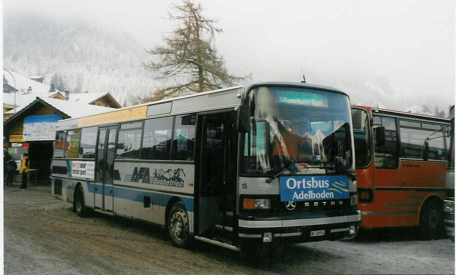AFA Adelboden - Nr. 15/BE 26'974 - Setra (Jg. 1985/ex TPYG Yverdon Nr. 5) am 12. Januar 1999 in Adelboden, Boden