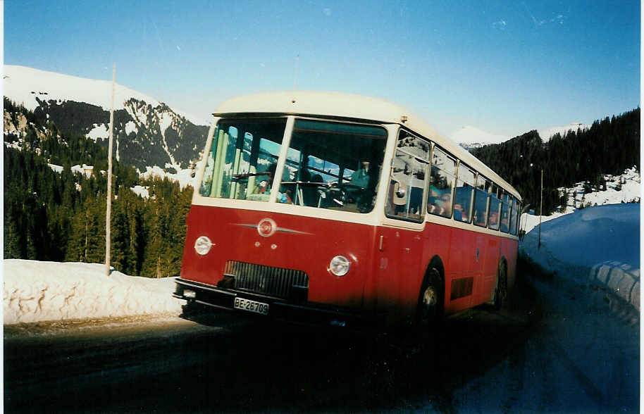 AFA Adelboden - Nr. 20/BE 26'709 - FBW/Tscher (Jg. 1962/ex P 25'501) im Januar 1987 in Adelboden, Geilsstrasse