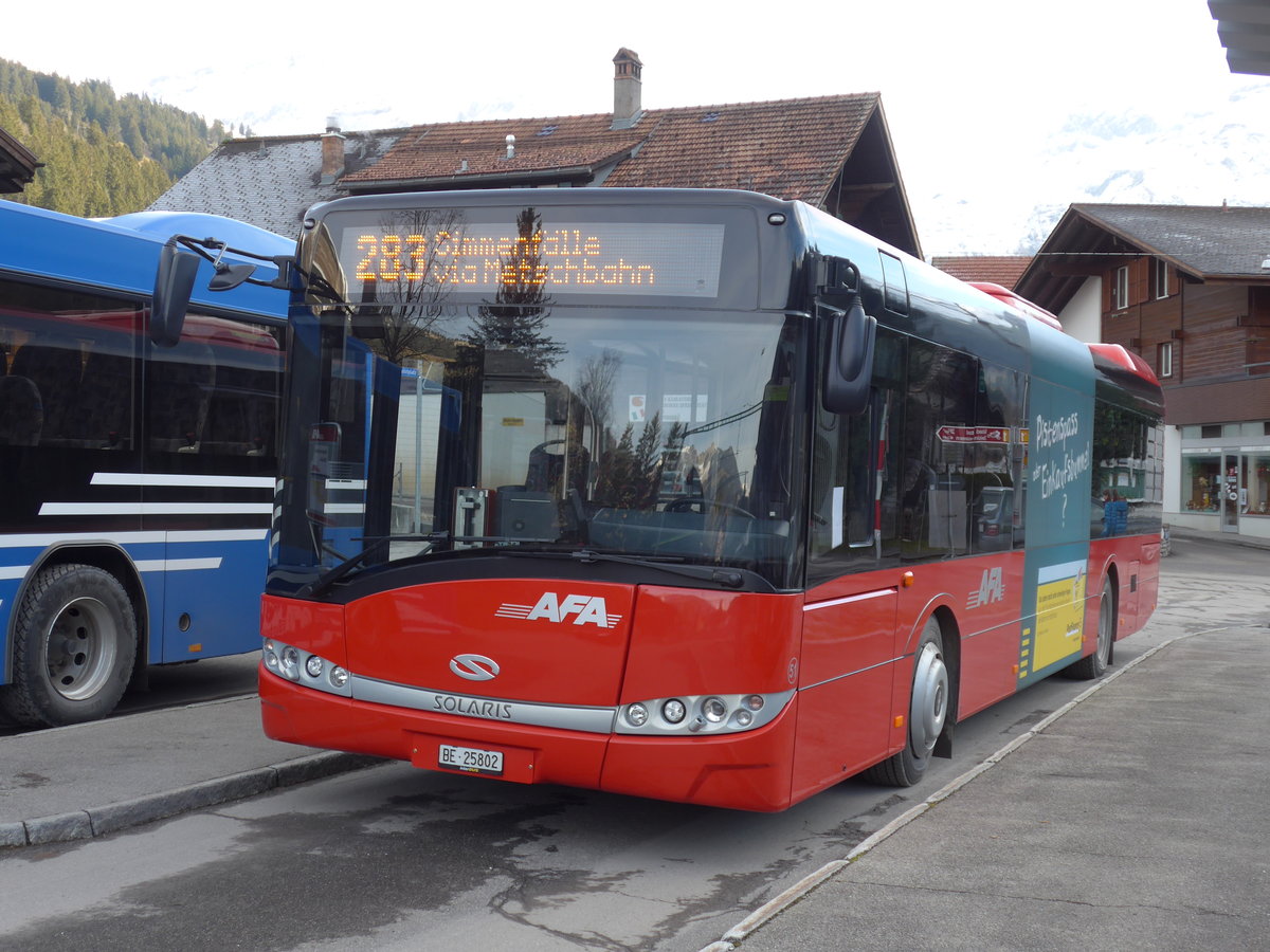 AFA Adelboden - Nr. 51/BE 25'802 - Solaris (Jg. 2014) am 21. Dezember 2014 beim Bahnhof Lenk