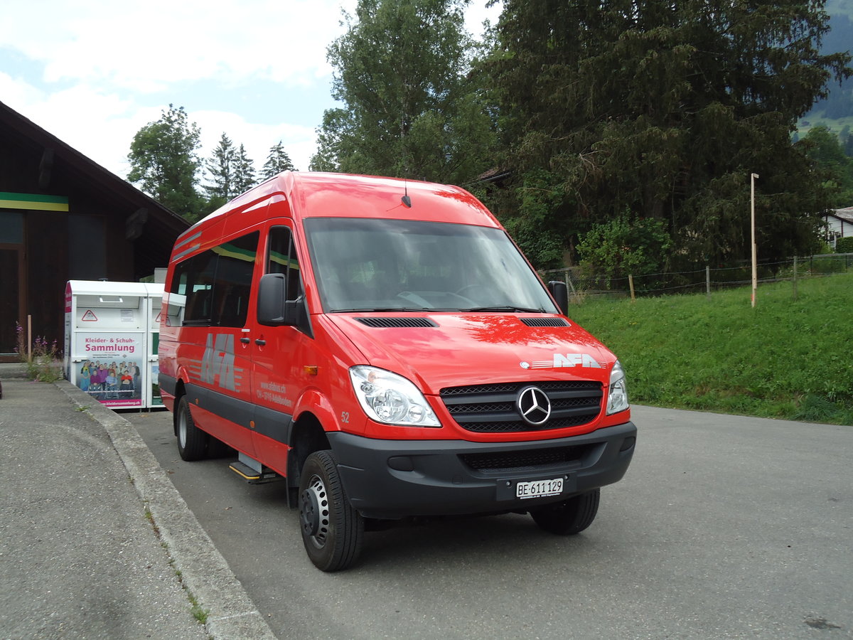 AFA Adelboden - Nr. 52/BE 611'129 - Mercedes (Jg. 2013) am 28. Juli 2013 beim Bahnhof Lenk