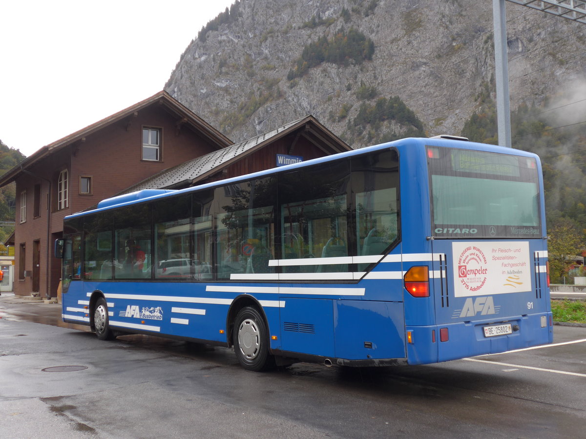 AFA Adelboden - Nr. 91/BE 25'802 - Mercedes (Jg. 2000/ex Nr. 2) am 13. Oktober 2014 beim Bahnhof Wimmis
