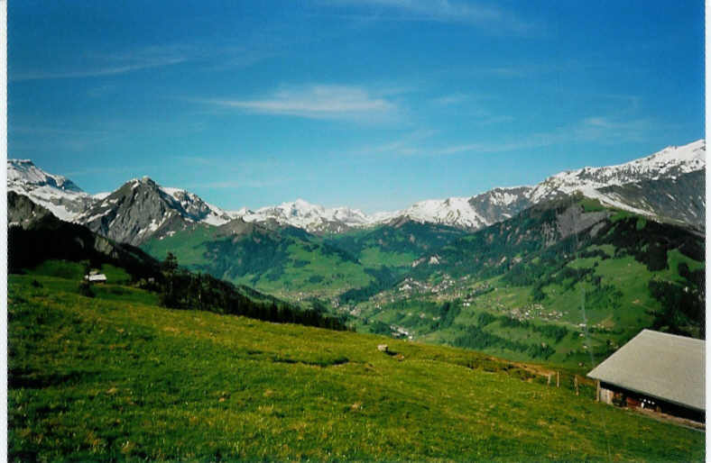 Blick von der Metschalp bei Achseten im Juni 1987 nach Adelboden