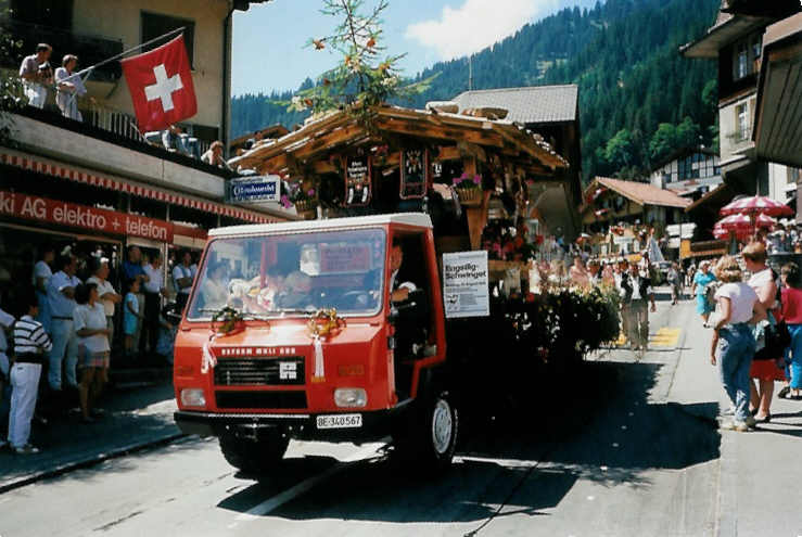 Schwingersektion Adelboden - BE 340'567 - Reform Muli am 7. August 1988 in Adelboden, Landstrasse (Festumzug 100 Jahre Kur- und Verkehrsverein Adelboden)