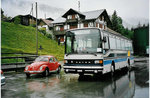 VW-Kfer - BE 80'244 + AFA Adelboden - Nr. 5/BE 26'705 - Setra (Jg. 1987/ex Nr. 25) am 2. Oktober 2000 beim Gterbahnhof Frutigen