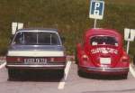 Mercedes - 9227 TG 77 - aus Frankreich + VW-Kfer - BE 80'244 - im Jahr 1984 in Adelboden, Mhleport