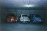 Alle drei VW-Kfer im September 1987 in Adelboden, Coop-Einstellhalle