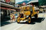 Cardinal-Bier Lastwagen Saurer - Jahrgang 1913 - am 7. August 1988 in Adelboden, Landstrasse (Festumzug 100 Jahre Kur- und Verkehrsverein Adelboden
