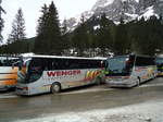 Wenger, Interlaken - Nr. 5/BE 246'787 + Nr. 10/BE 73'465 - Setra am 9. Januar 2011 in Adelboden, Unter dem Birg
